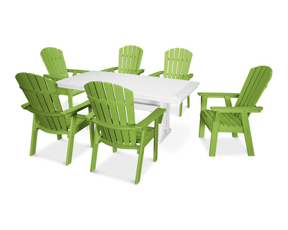 POLYWOOD Nautical Curveback Adirondack 7-Piece Dining Set with Trestle Legs in Lime / White