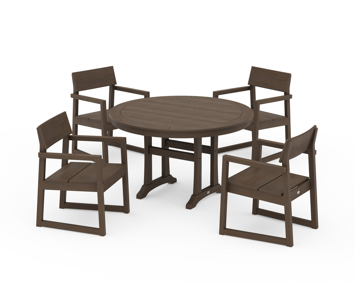 POLYWOOD EDGE 5-Piece Round Dining Set with Trestle Legs in Kona
