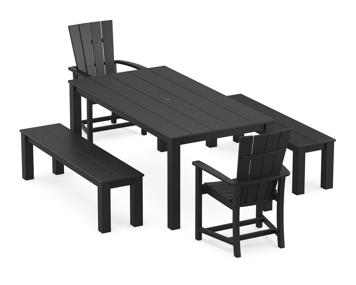 POLYWOOD Quattro 5-Piece Parsons Dining Set with Benches in Black