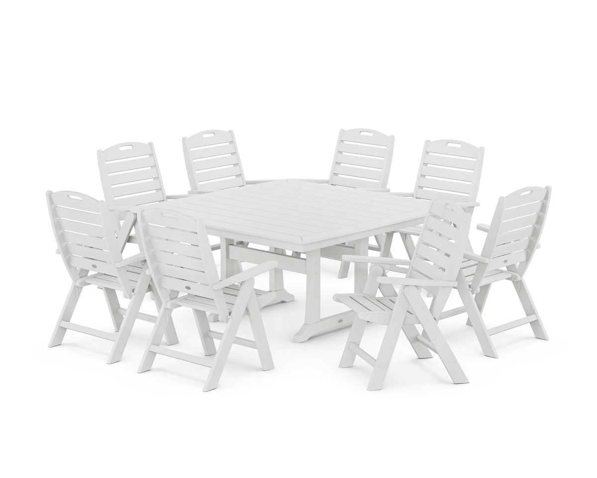 POLYWOOD Nautical Highback 9-Piece Square Dining Set with Trestle Legs in White