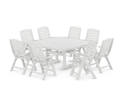 POLYWOOD Nautical Highback 9-Piece Square Dining Set with Trestle Legs in White