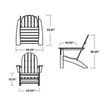 POLYWOOD Vineyard Adirondack Chair dimension drawing with width, depth and height measurements
