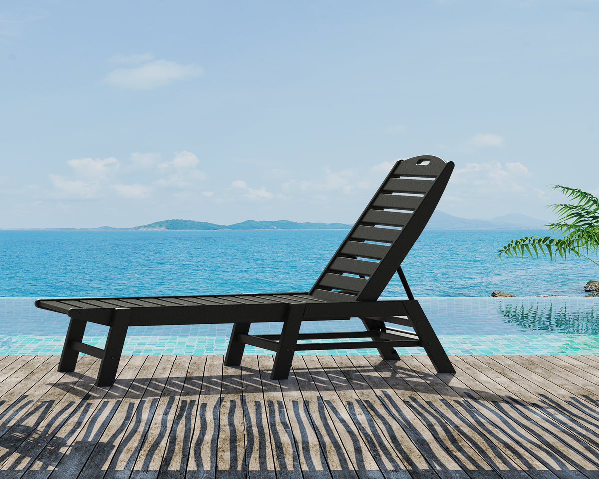 POLYWOOD Nautical Chaise in Black styled outdoors