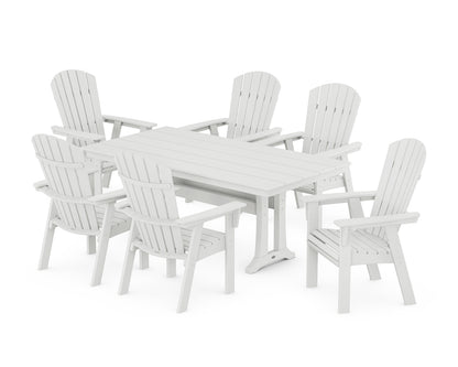 POLYWOOD Nautical Curveback Adirondack 7-Piece Farmhouse Dining Set with Trestle Legs in White