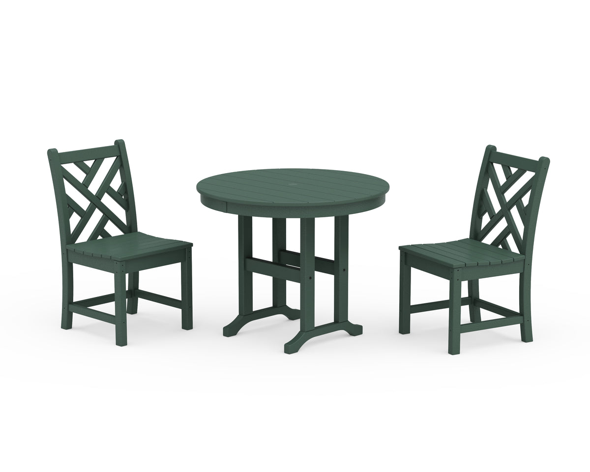 POLYWOOD Chippendale Side Chair 3-Piece Round Dining Set in Green
