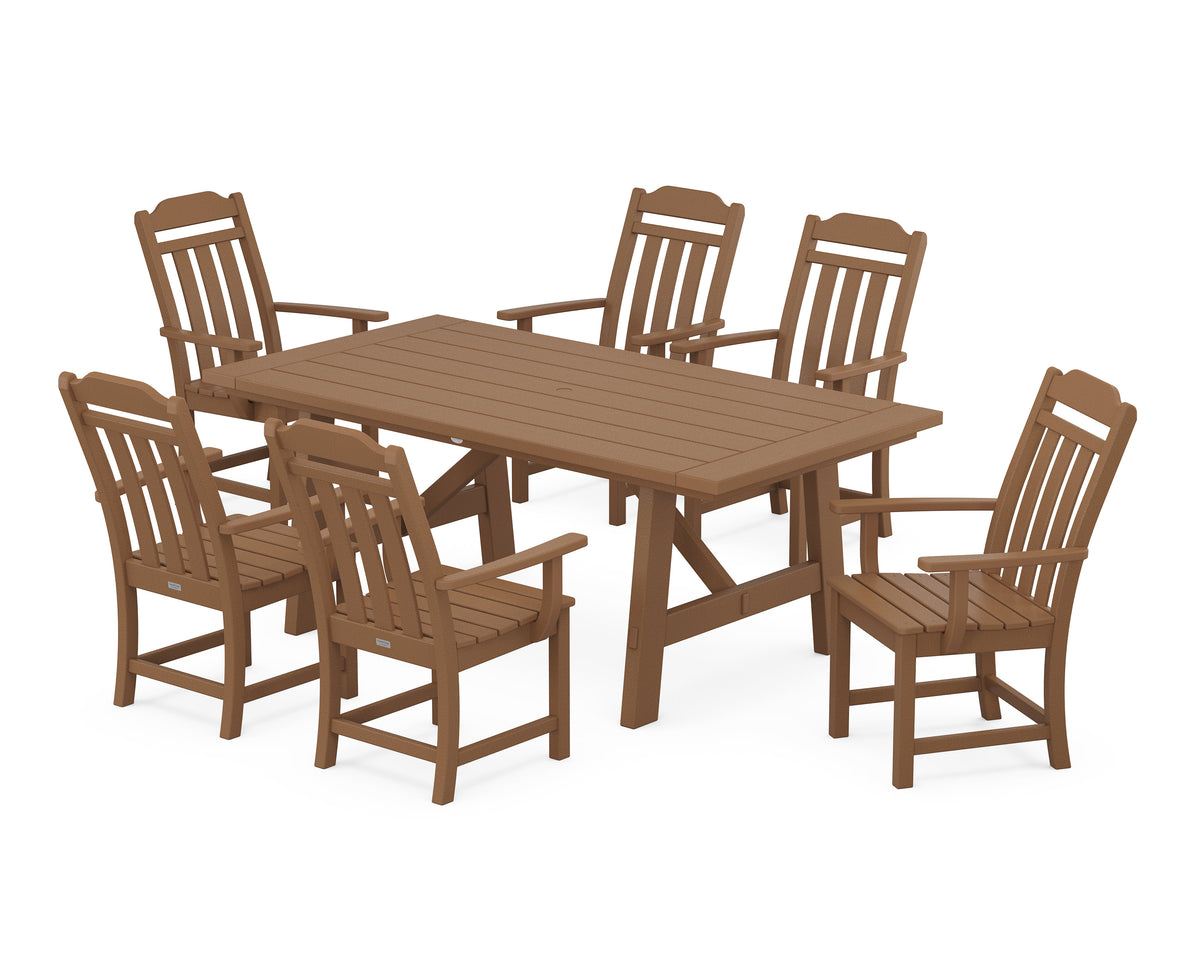 POLYWOOD Cottage Arm Chair 7-Piece Rustic Farmhouse Dining Set in Teak
