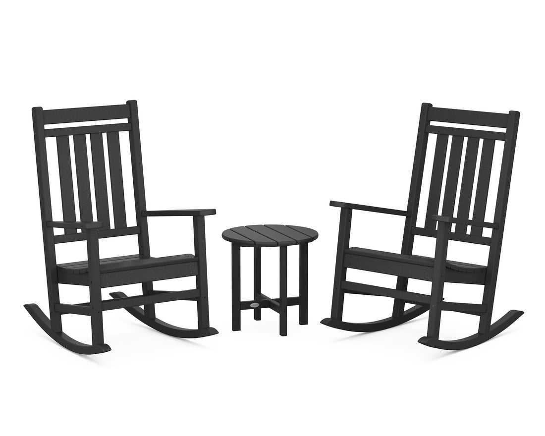 POLYWOOD Estate 3-Piece Rocking Chair Set in Black