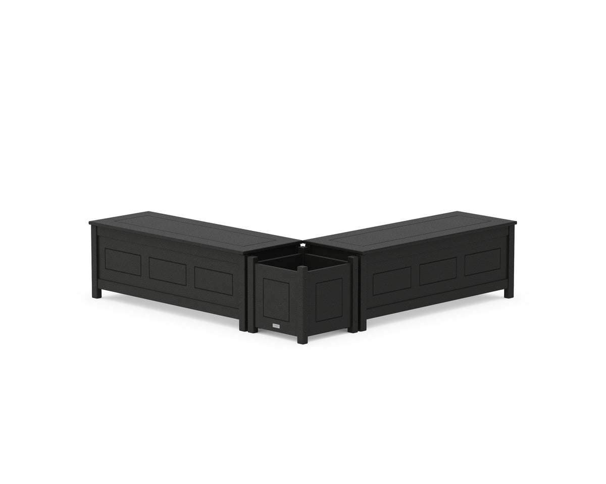 POLYWOOD 48" Country Living L-Shaped Planter Storage Bench Set in Black