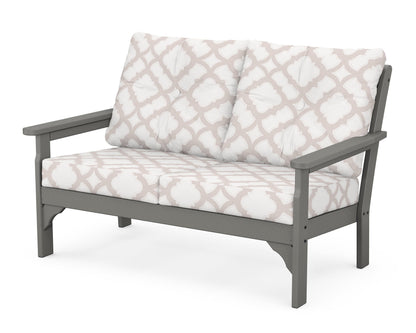 POLYWOOD Vineyard Deep Seating Loveseat in Slate Grey / Trellis Dune Burlap