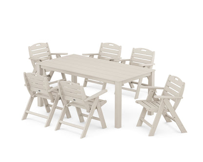 POLYWOOD Nautical Folding Lowback Chair 7-Piece Parsons Dining Set in Sand