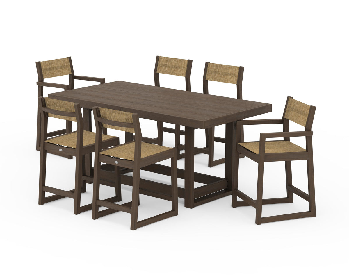 POLYWOOD EDGE Sling 7-Piece Counter Table Set in Kona / Burlap