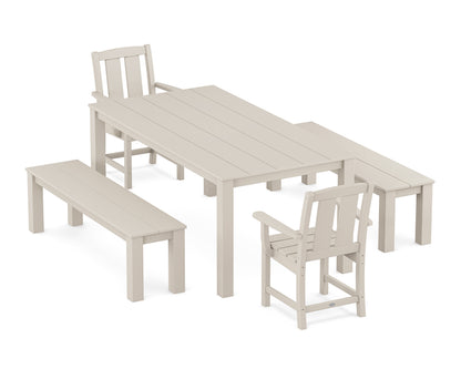POLYWOOD Mission 5-Piece Parsons Dining Set with Benches in Sand