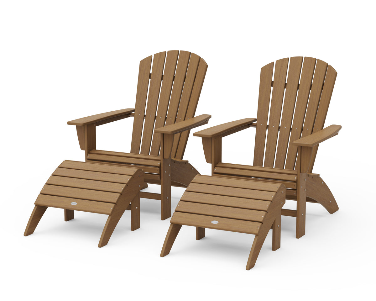 POLYWOOD Nautical Curveback Adirondack Chair 4-Piece Set with Ottomans in Natural
