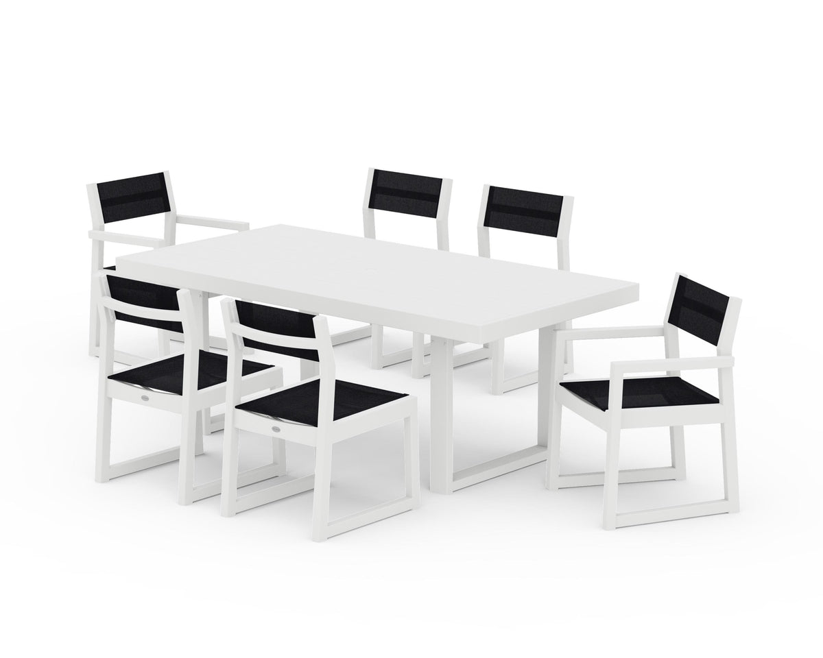 POLYWOOD EDGE Sling 7-Piece Dining Set in White / Black