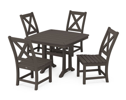 POLYWOOD Braxton Side Chair 5-Piece Dining Set with Trestle Legs - 37" Table in Vintage Coffee