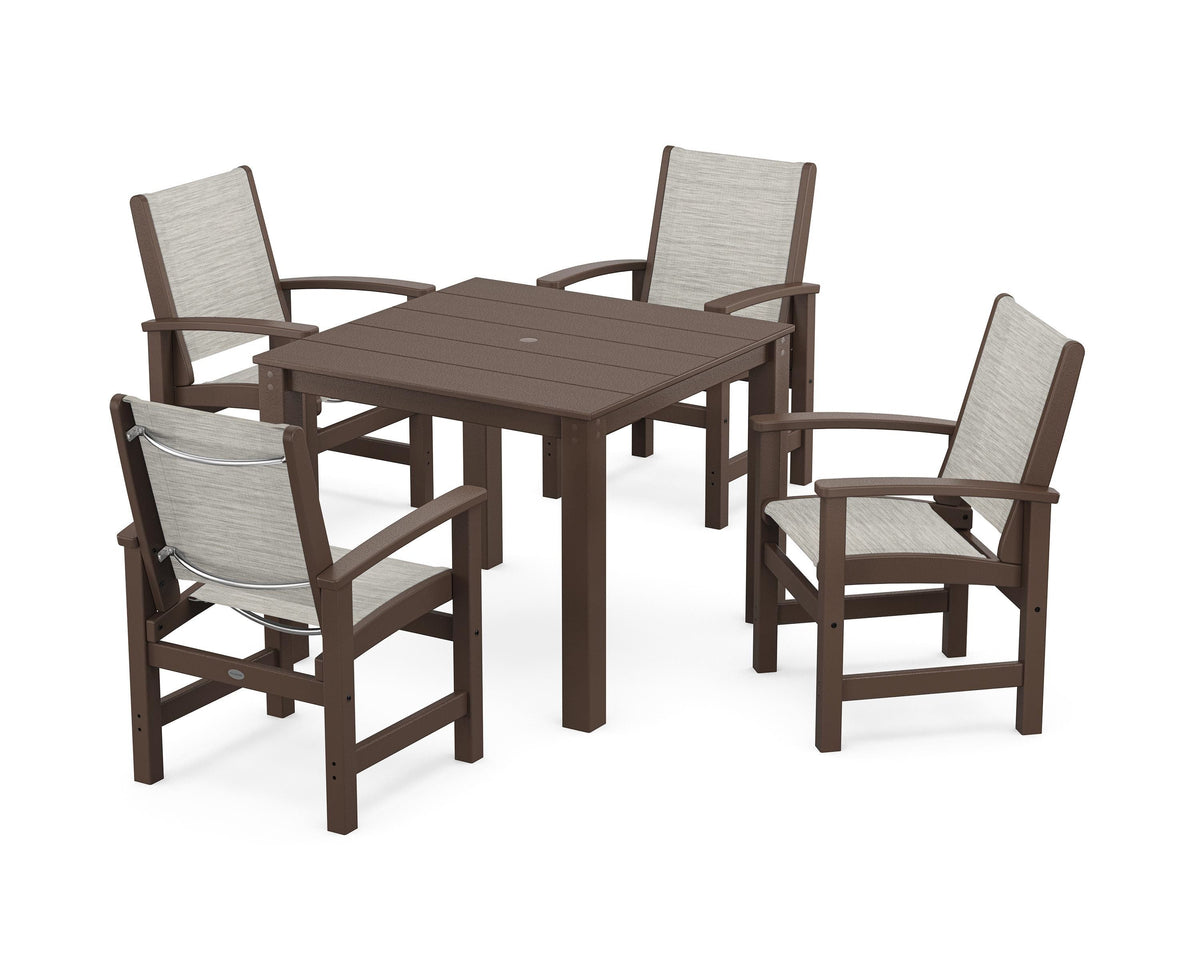 POLYWOOD Coastal 5-Piece Parsons Dining Set in Mahogany / Birch