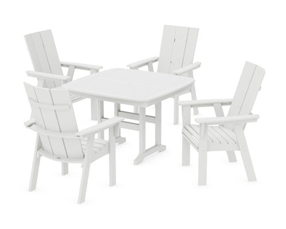 POLYWOOD Modern Curveback Adirondack 5-Piece Dining Set - 44" Table in White