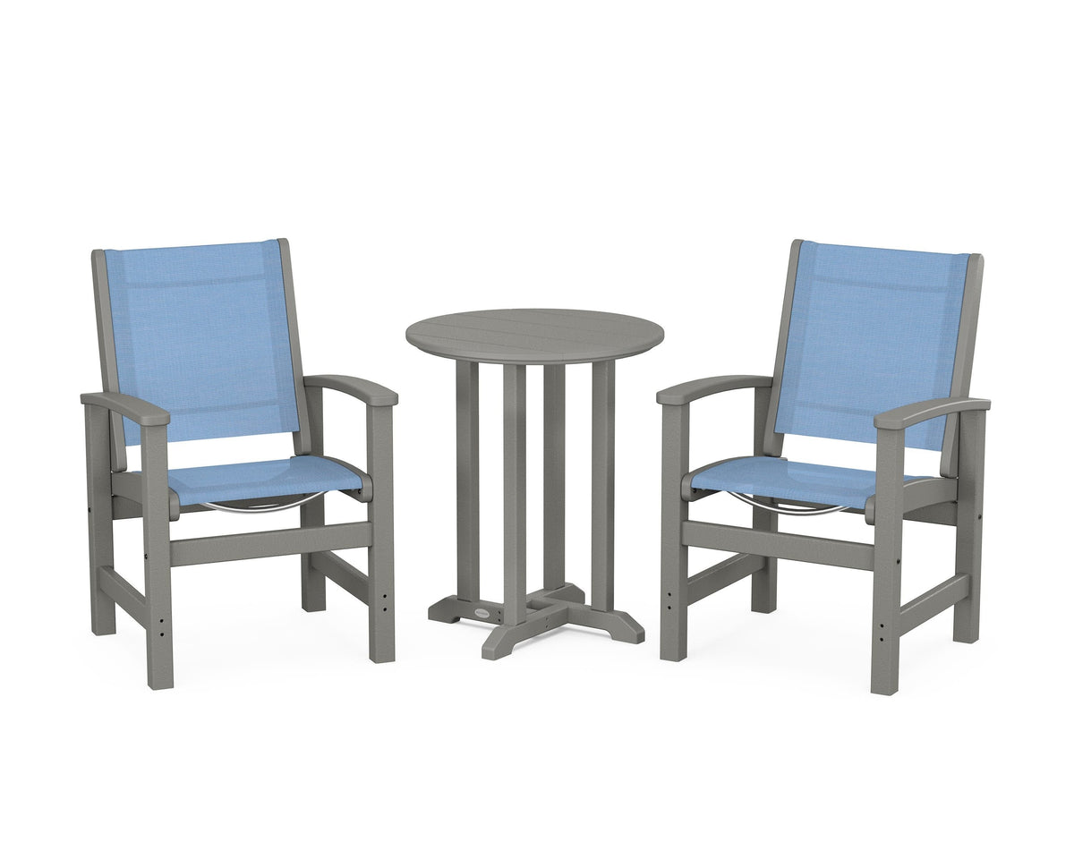 POLYWOOD Coastal 3-Piece Round Bistro Dining Set in Slate Grey / Poolside