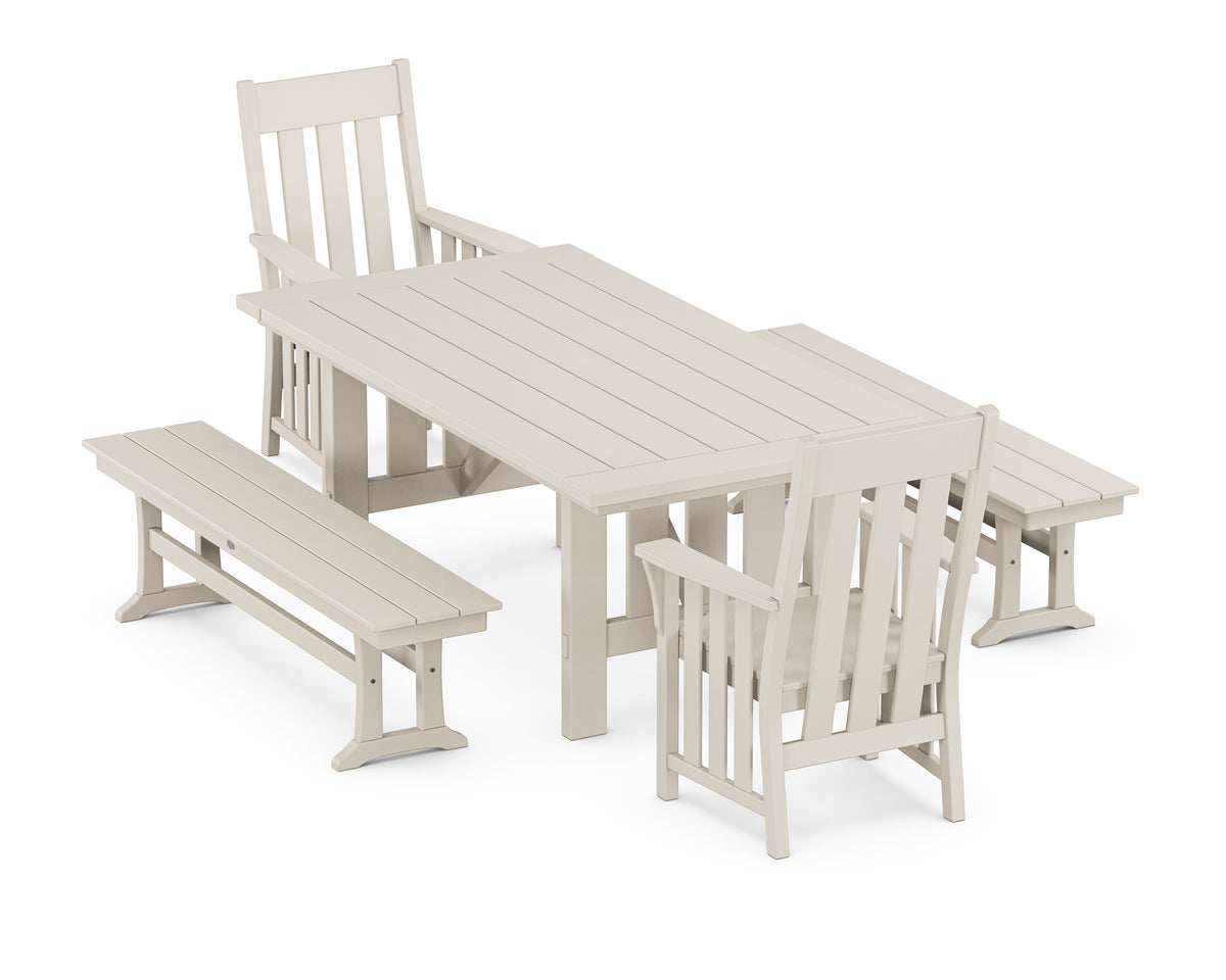 POLYWOOD Acadia 5-Piece Dining Set with Benches in Sand