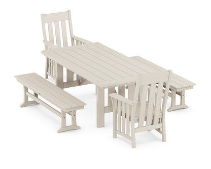 POLYWOOD Acadia 5-Piece Dining Set with Benches in Sand
