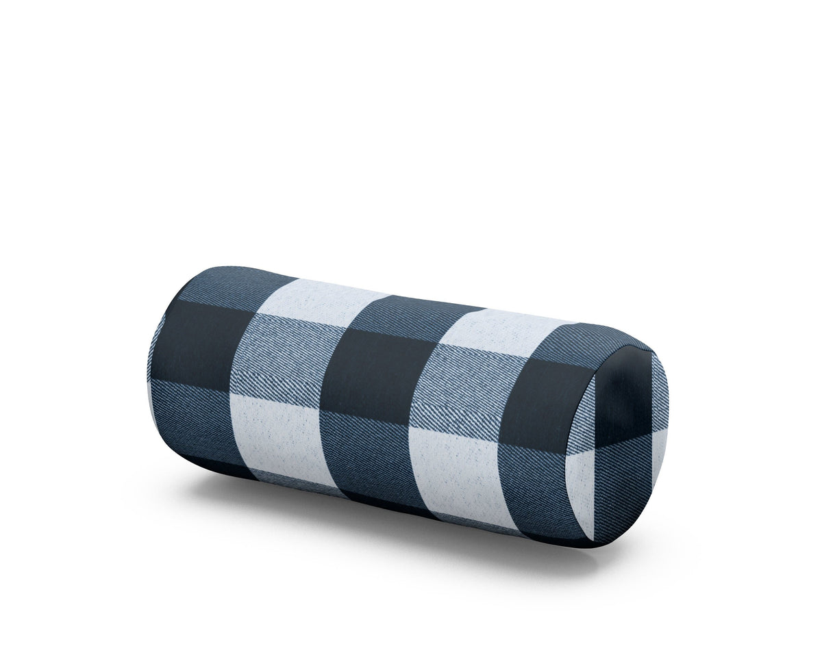 POLYWOOD Outdoor Bolster Pillow in Buffalo Plaid Marine Indigo