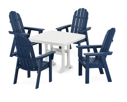 POLYWOOD Vineyard Adirondack 5-Piece Dining Set with Trestle Legs - 37" Table in Navy / White