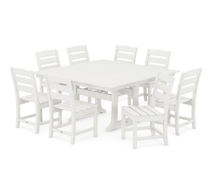 POLYWOOD Lakeside 9-Piece Farmhouse Trestle Dining Set in Vintage White