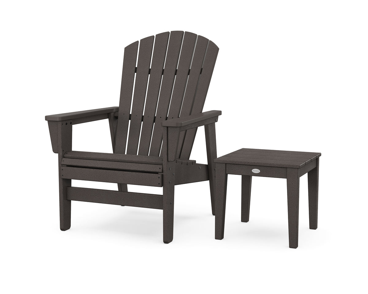 POLYWOOD Nautical Grand Upright Adirondack Chair with Side Table in Vintage Coffee