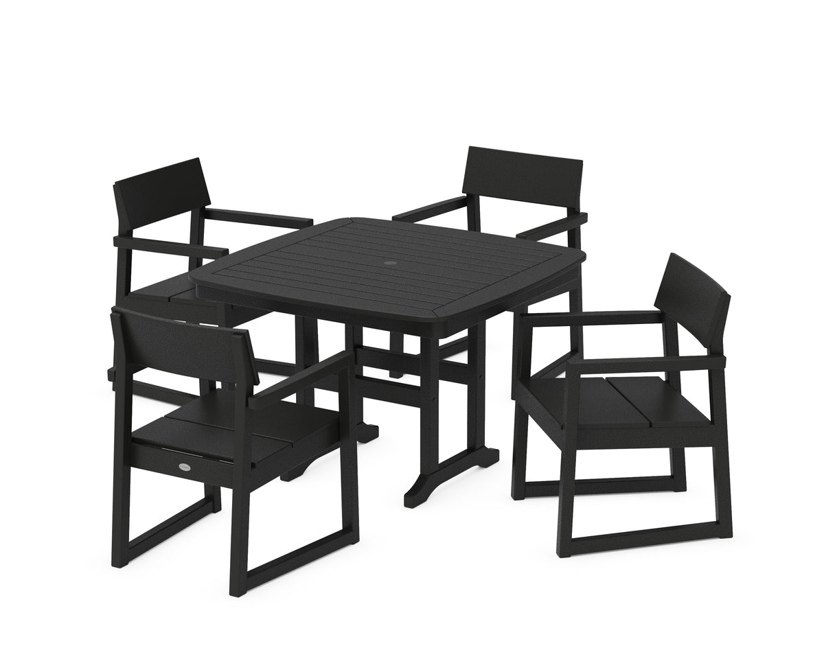 POLYWOOD EDGE 5-Piece Dining Set with Trestle Legs (Nautical 44" Table) in Black