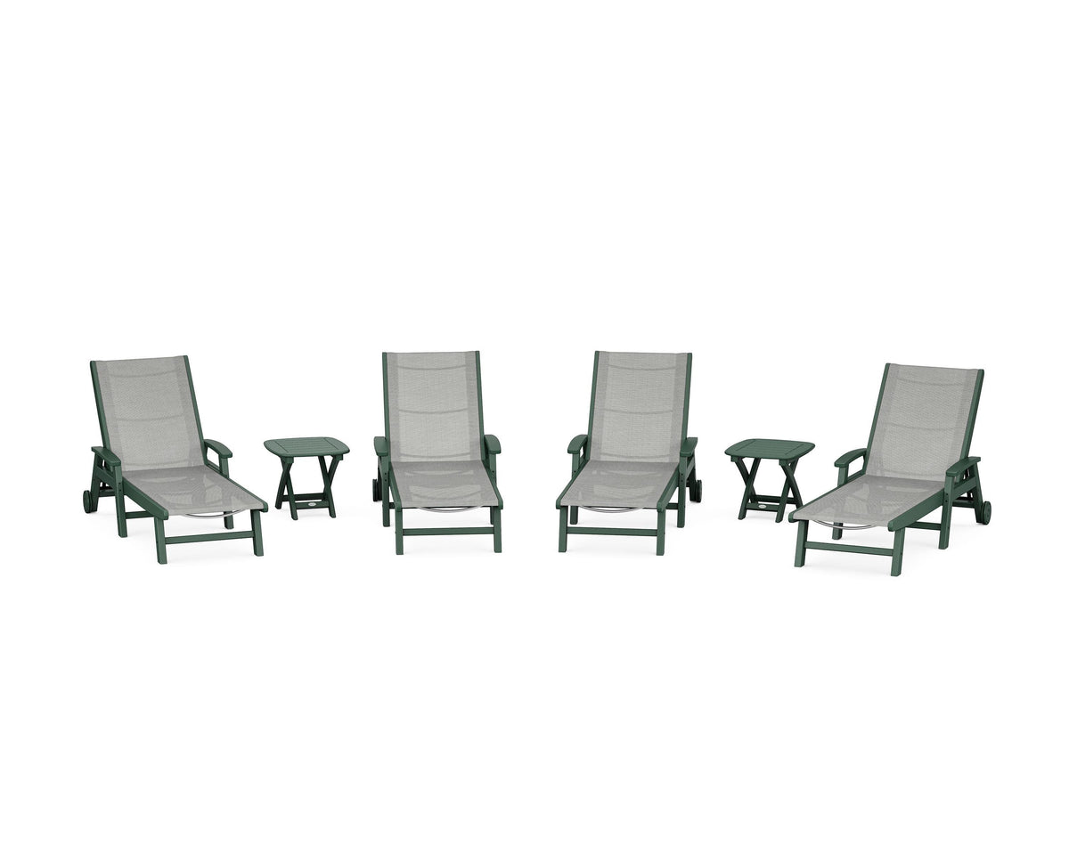 POLYWOOD Coastal Chaise 6-Piece Set with Wheels in Green / Metallic