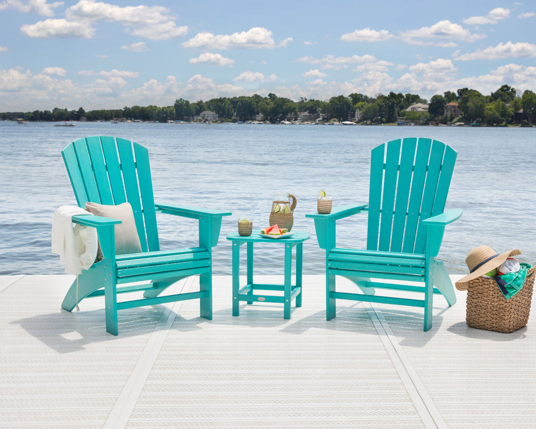 POLYWOOD Nautical 3-Piece Curveback Adirondack Set in Aruba in an outdoor setting