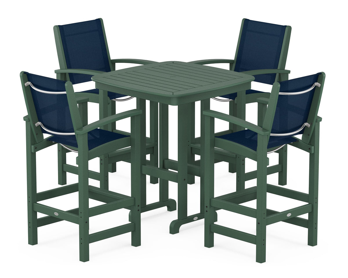 POLYWOOD Coastal 5-Piece Bar Set in Green / Navy Blue