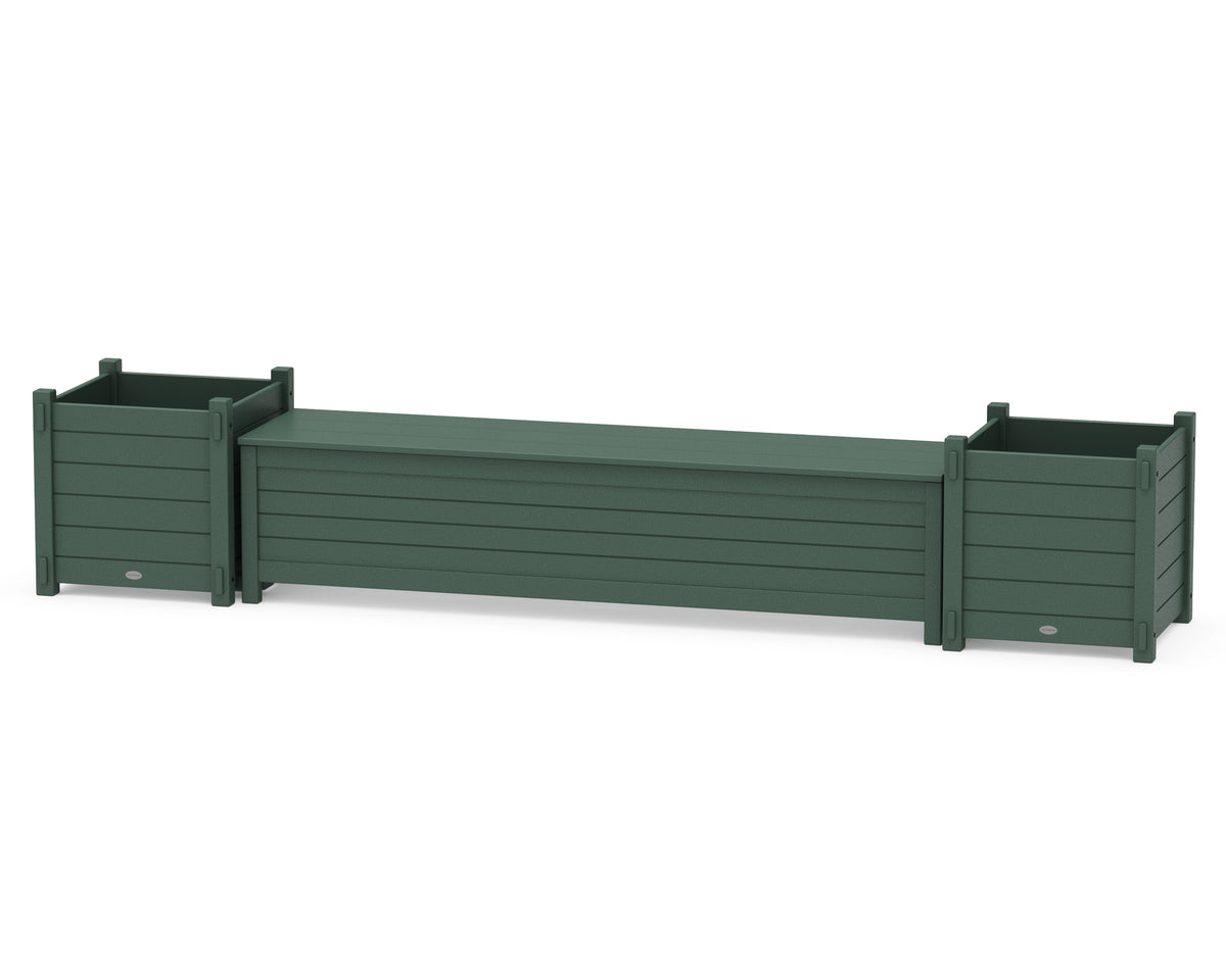 POLYWOOD 72" Nautical Straight Planter Storage Bench Set - Large in Green