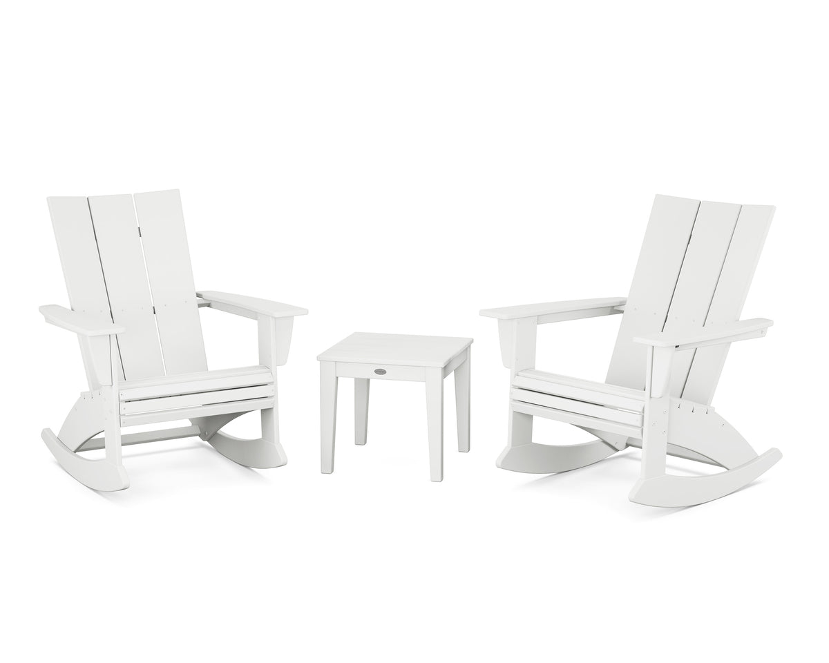 POLYWOOD Modern Curveback 3-Piece Adirondack Rocking Chair Set in White
