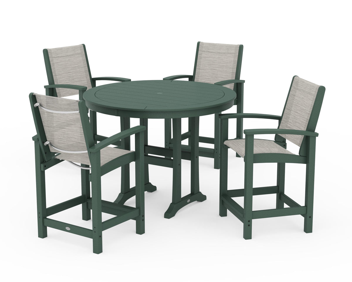 POLYWOOD Coastal 5-Piece Counter Set in Green / Birch