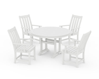 POLYWOOD Vineyard 5-Piece Round Dining Set with Trestle Legs in White