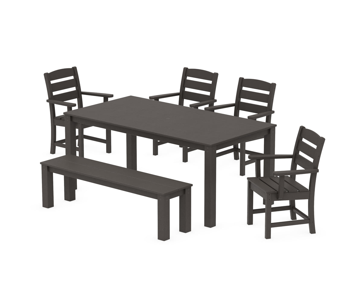 POLYWOOD Lakeside 6-Piece Parsons Dining Set with Bench in Vintage Coffee