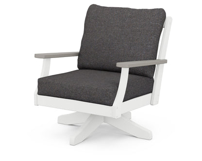 POLYWOOD Braxton Deep Seating Swivel Chair in White / Driftwood / Ash Charcoal