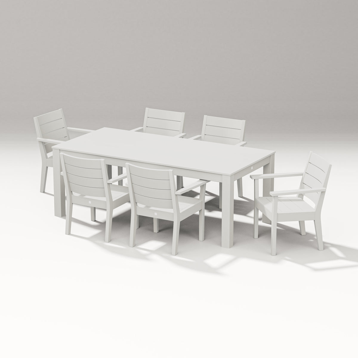 POLYWOOD Latitude 7-Piece Arm Chair Dining Set - 84" Table in Vintage White