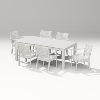 POLYWOOD Latitude 7-Piece Arm Chair Dining Set - 84" Table in Vintage White