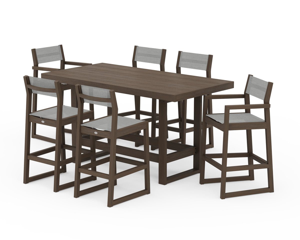 POLYWOOD EDGE Sling 7-Piece Bar Table Set in Kona / Metallic