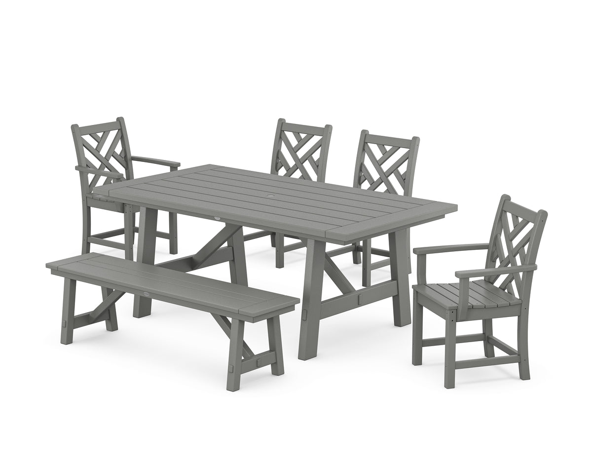 POLYWOOD Chippendale 6-Piece Rustic Farmhouse Dining Set with Bench in Slate Grey