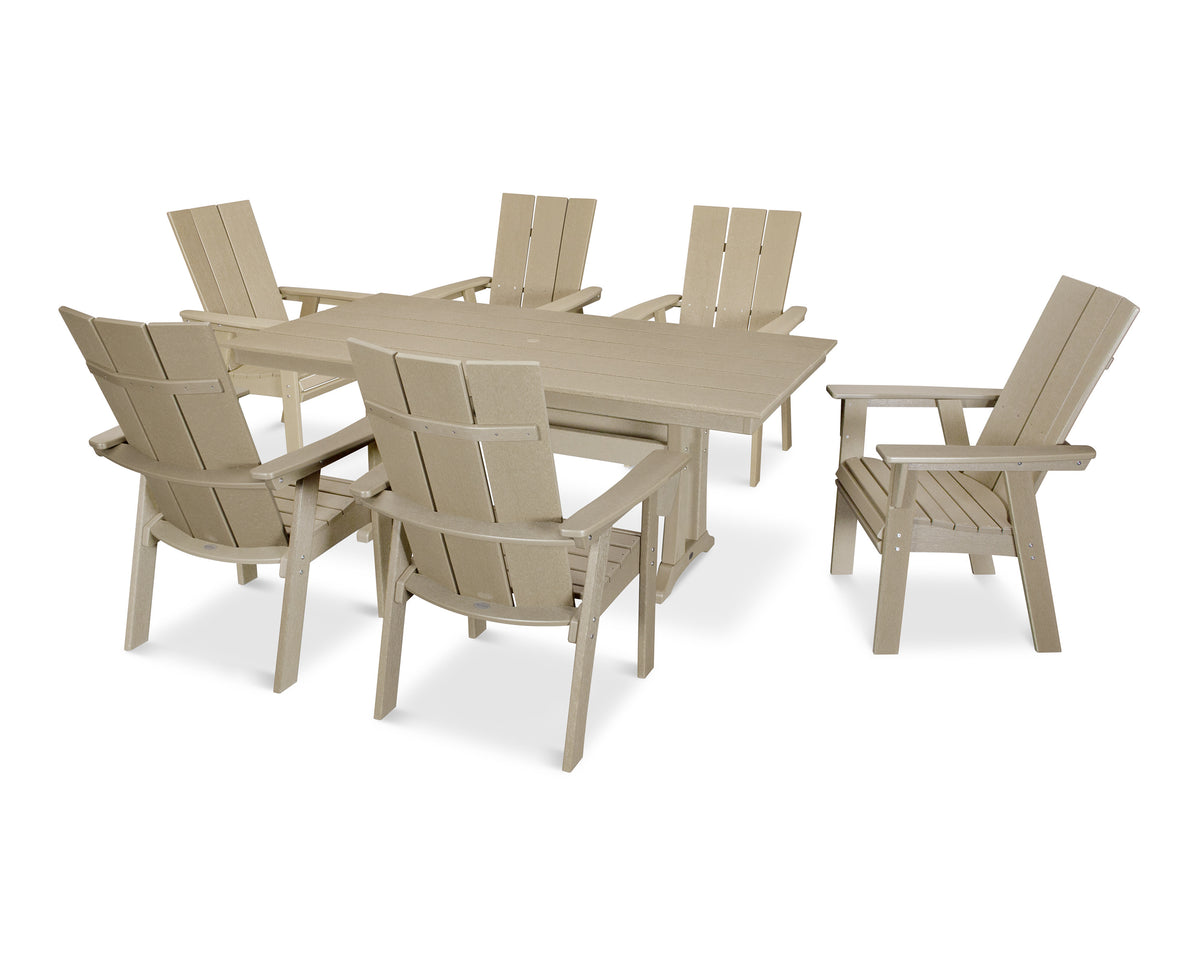POLYWOOD Modern Curveback Adirondack 7-Piece Farmhouse Dining Set with Trestle Legs in Vintage Sahara