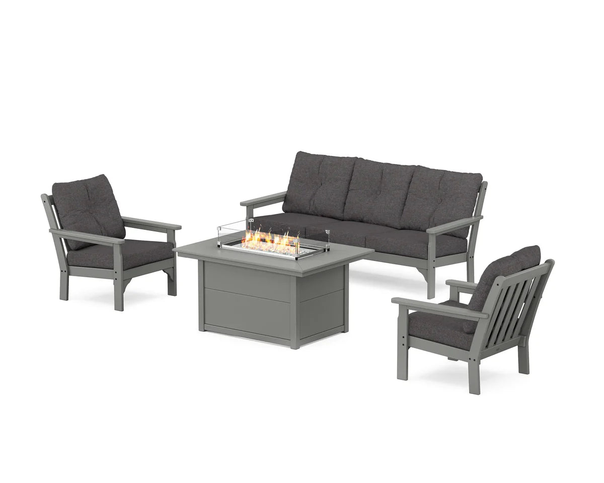 POLYWOOD Vineyard Deep Seating Fire Pit Table Set