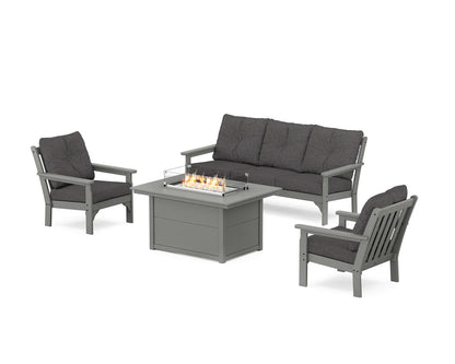 POLYWOOD Vineyard Deep Seating Fire Pit Table Set