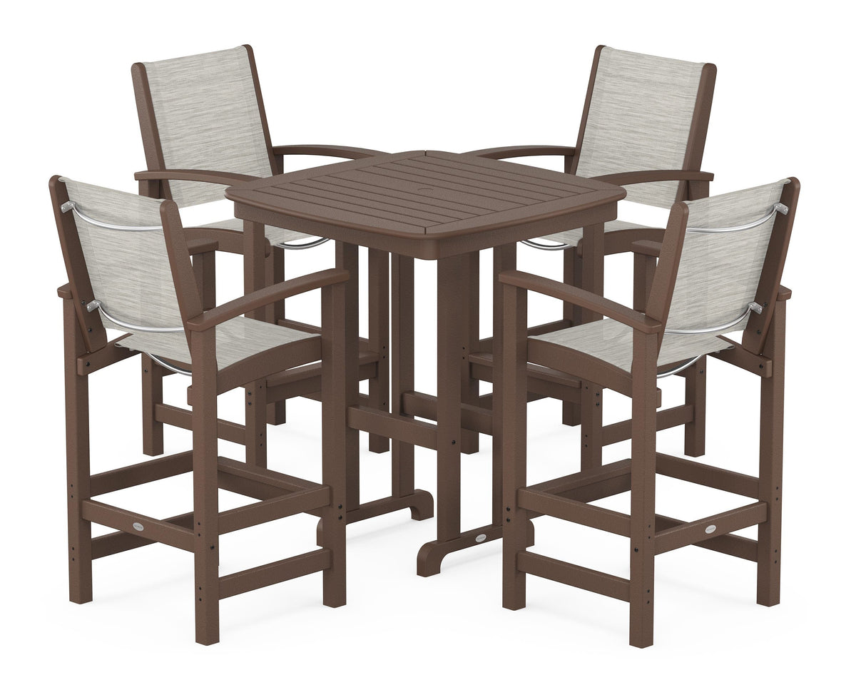 POLYWOOD Coastal 5-Piece Bar Set in Mahogany / Birch