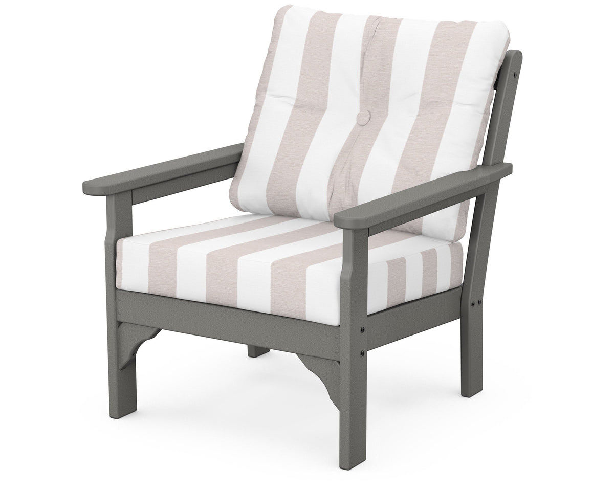 POLYWOOD Vineyard Deep Seating Chair in Slate Grey / Cabana Stripe Dune Burlap