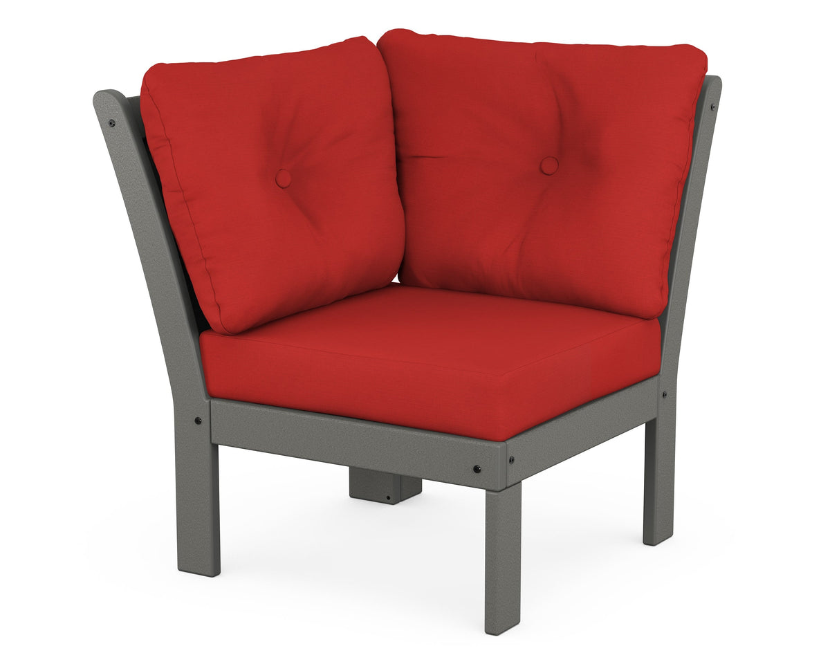 POLYWOOD Vineyard Modular Corner Chair in Slate Grey / Crimson Linen