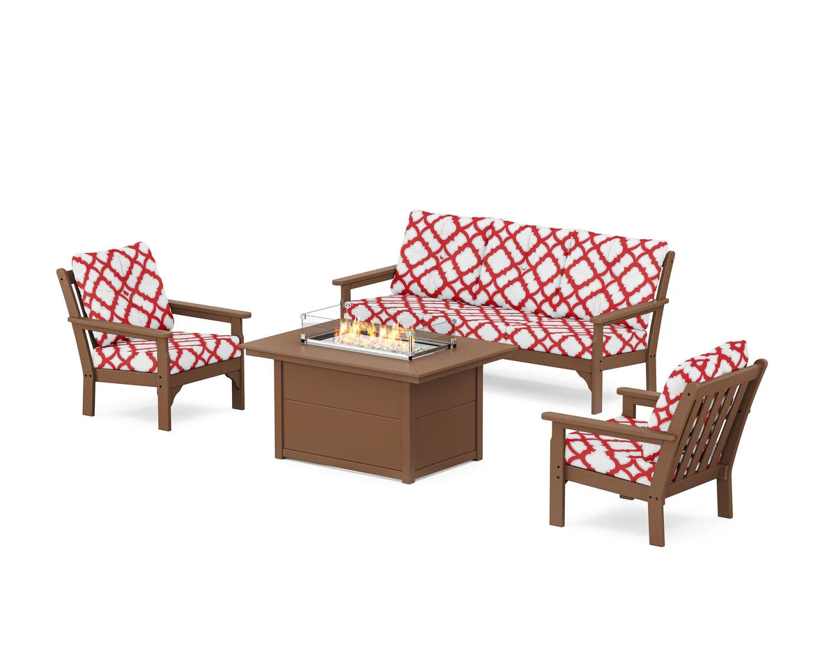POLYWOOD Vineyard Deep Seating Fire Pit Table Set