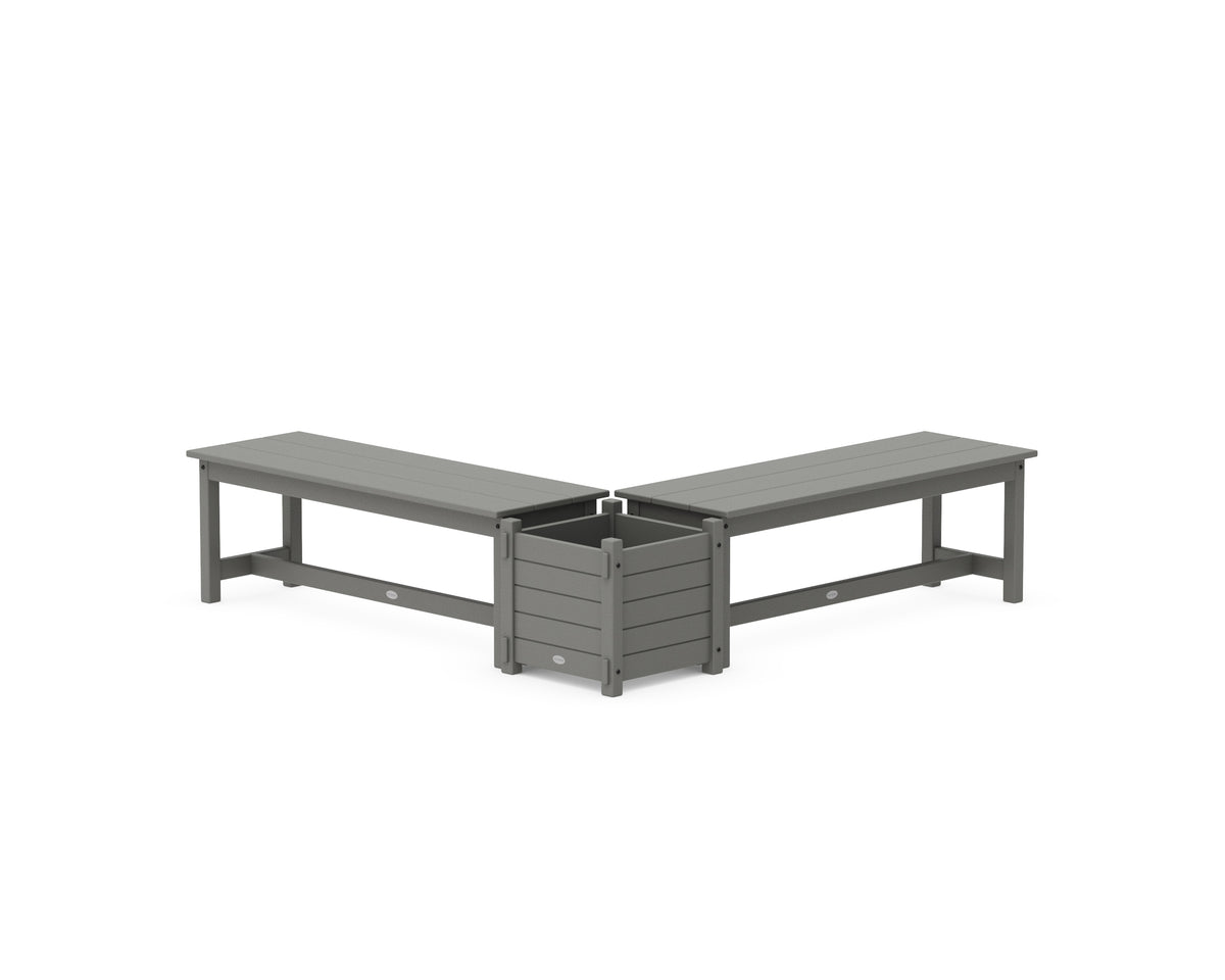POLYWOOD 48" Nautical L-Shaped Planter Bench Set in Slate Grey